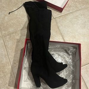 PeepToe-faux suede-Knee High Boots side zipper 4” heel size 6.5Box not available